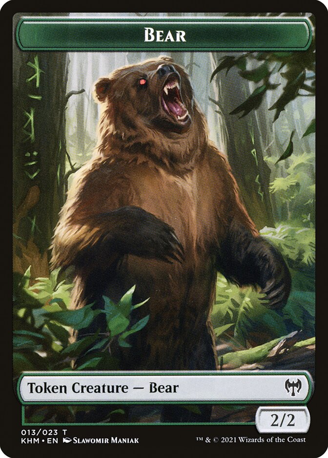 Human Warrior // Bear Double-Sided Token [Kaldheim Tokens] | Dumpster Cat Games