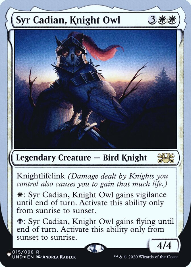 Syr Cadian, Knight Owl (Unfinity Foil Edition) [The List] | Dumpster Cat Games