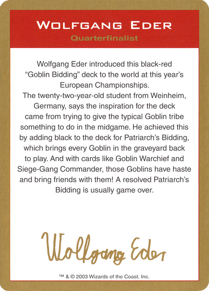 Wolfgang Eder Bio [World Championship Decks 2003] | Dumpster Cat Games