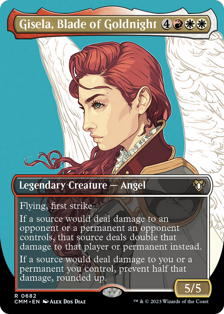 Gisela, Blade of Goldnight (Borderless Profile) [Commander Masters] | Dumpster Cat Games