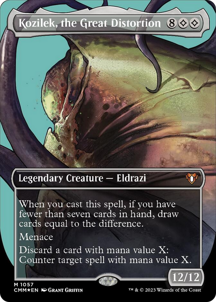 Kozilek, the Great Distortion (Borderless Textured Foil Frame Break) [Commander Masters] | Dumpster Cat Games