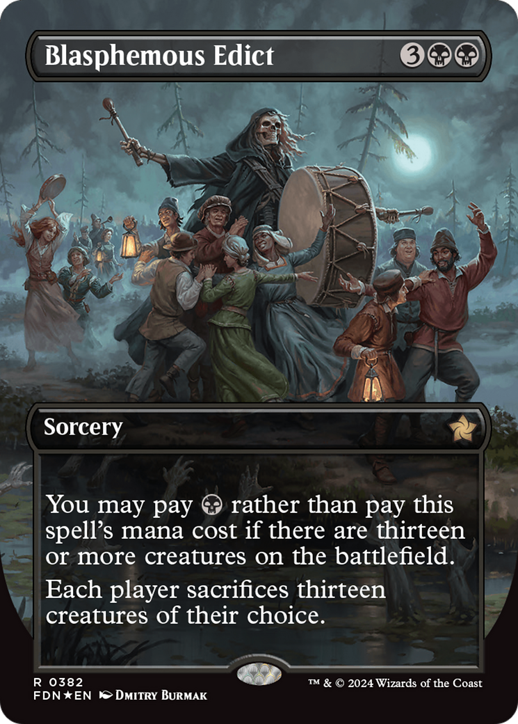 Blasphemous Edict (Borderless) (Mana Foil) [Foundations] | Dumpster Cat Games