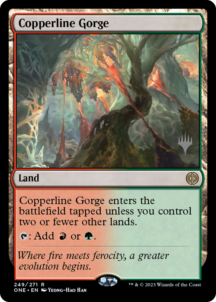 Copperline Gorge (Promo Pack) [Phyrexia: All Will Be One Promos] | Dumpster Cat Games