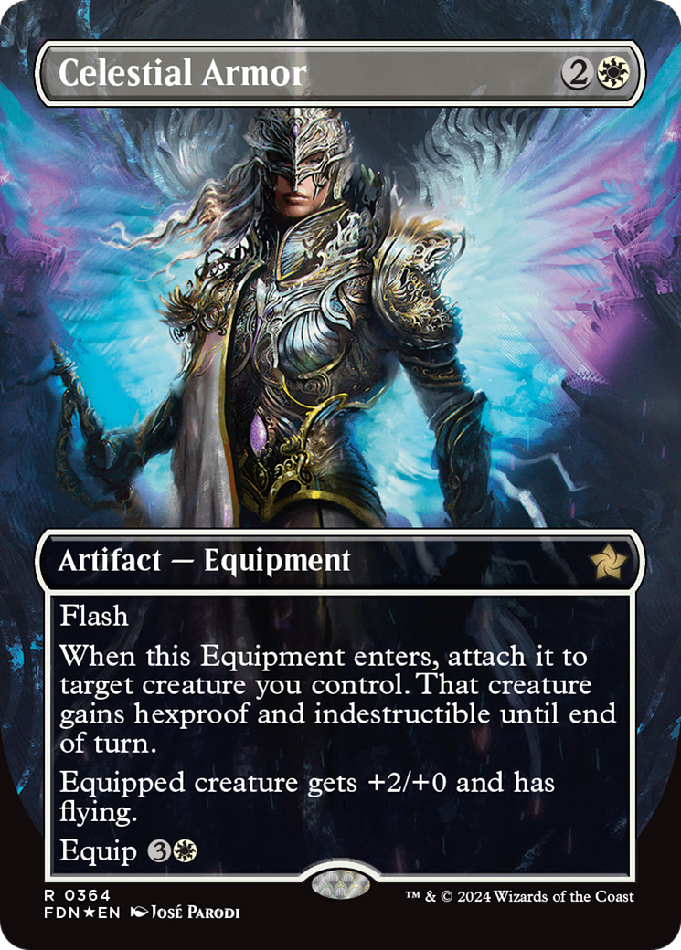 Celestial Armor (Borderless) (Mana Foil) [Foundations] | Dumpster Cat Games
