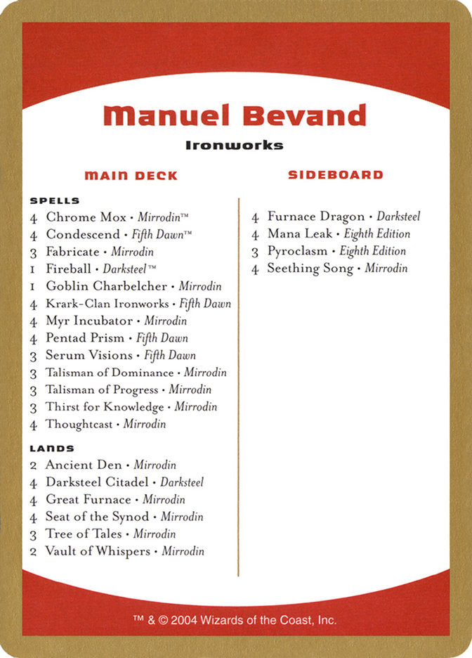 Manuel Bevand Decklist [World Championship Decks 2004] | Dumpster Cat Games
