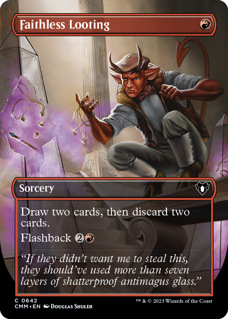 Faithless Looting (Borderless Alternate Art) [Commander Masters] | Dumpster Cat Games