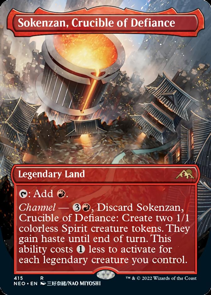 Sokenzan, Crucible of Defiance (Borderless Alternate Art) [Kamigawa: Neon Dynasty] | Dumpster Cat Games
