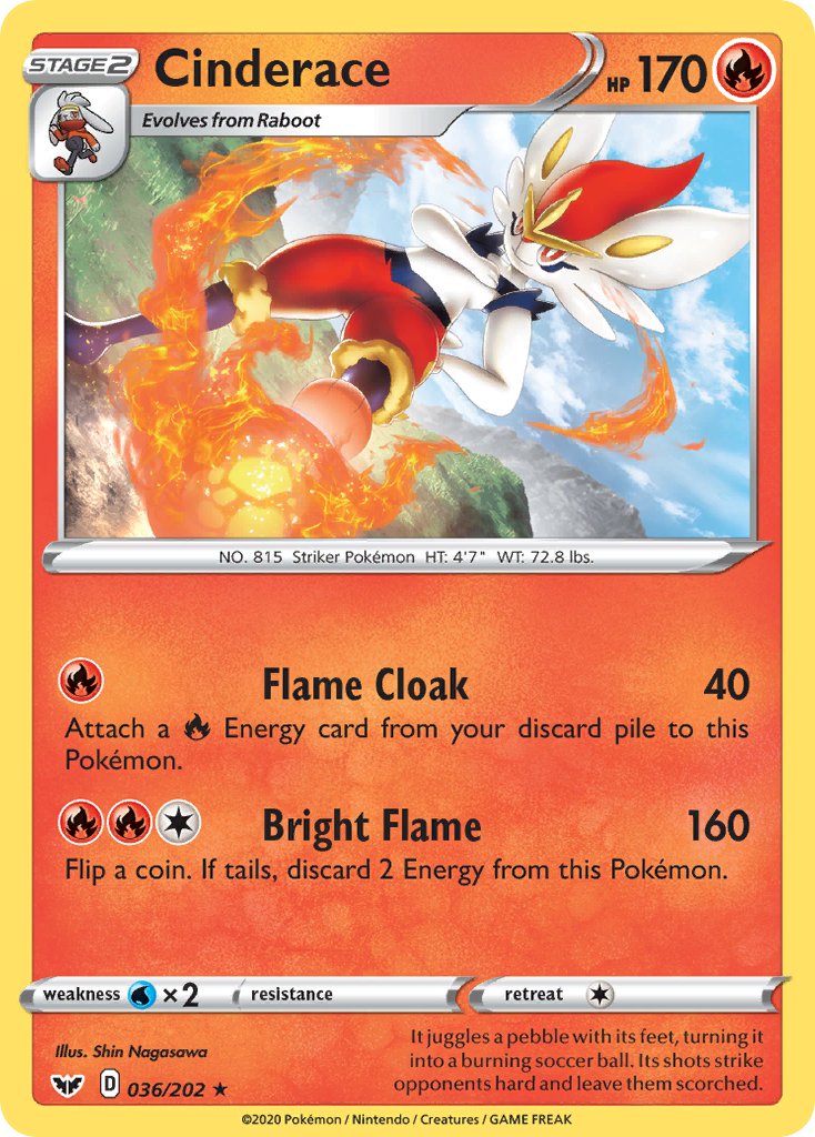 Cinderace (036/202) (Cracked Ice Holo) (Theme Deck Exclusives) [Sword & Shield: Base Set] | Dumpster Cat Games