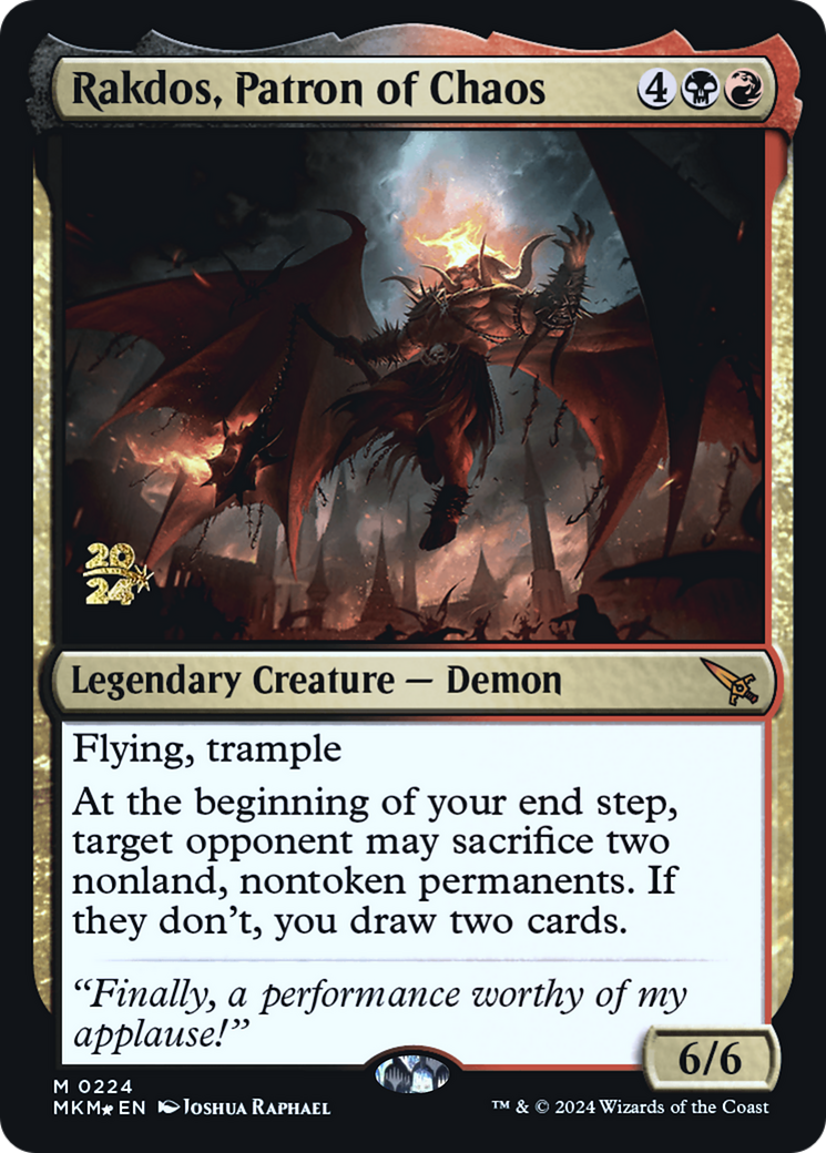 Rakdos, Patron of Chaos [Murders at Karlov Manor Prerelease Promos] | Dumpster Cat Games