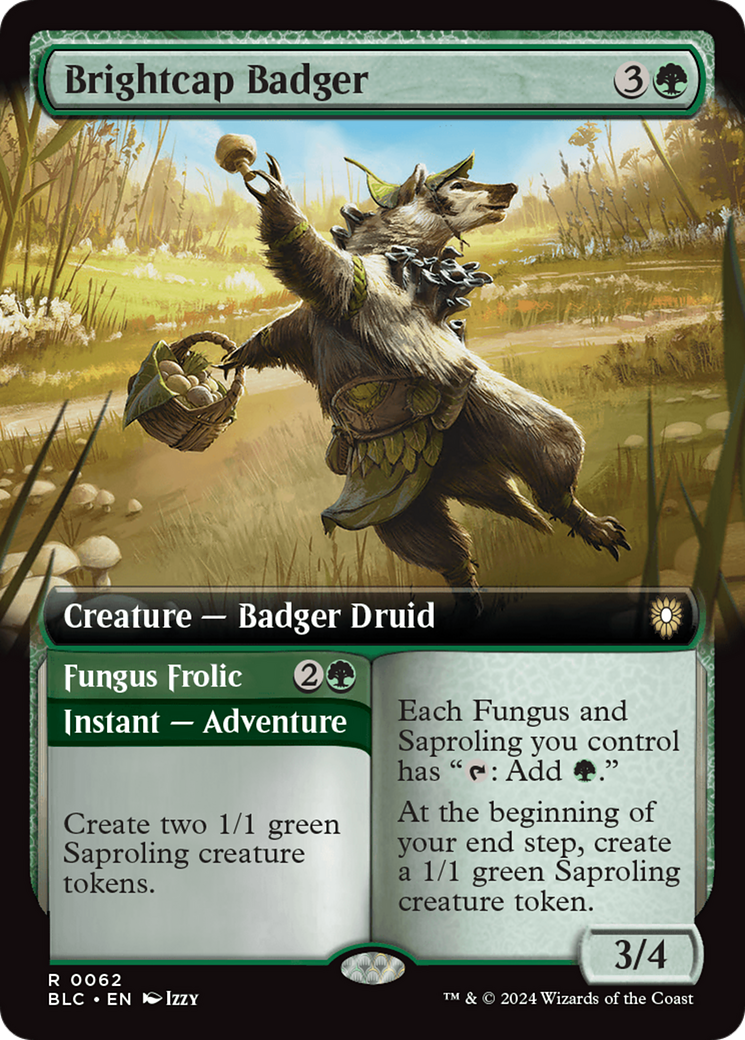 Brightcap Badger // Fungus Frolic (Extended Art) [Bloomburrow Commander] | Dumpster Cat Games