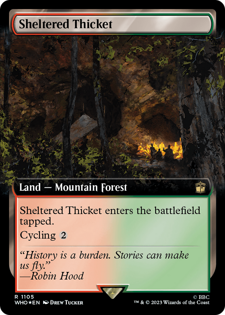 Sheltered Thicket (Extended Art) (Surge Foil) [Doctor Who] | Dumpster Cat Games