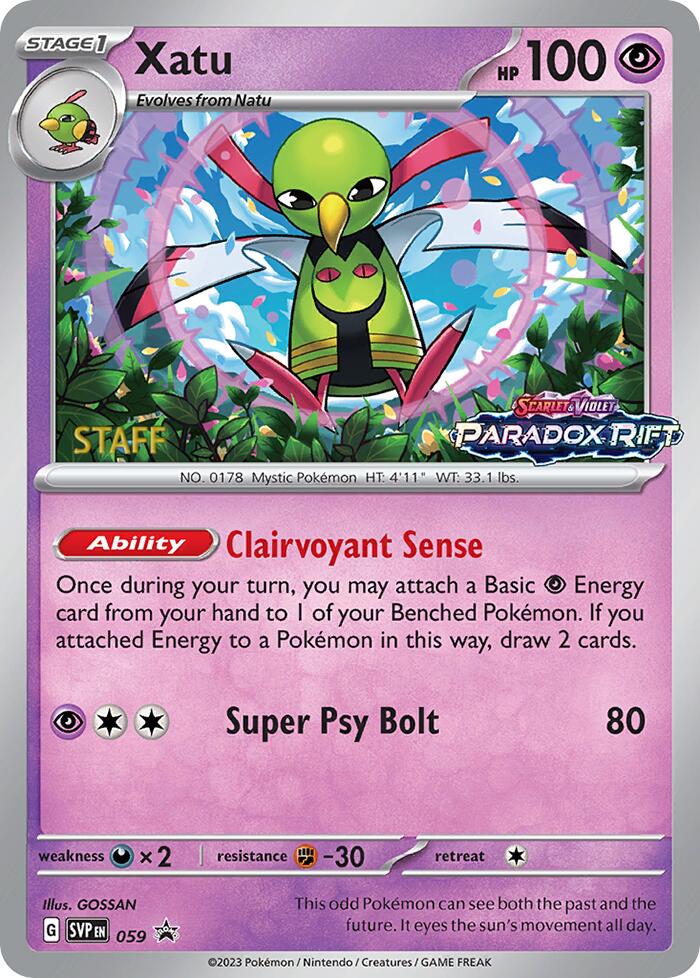 Xatu (059) (Staff Prerelease Promo) [Scarlet & Violet: Black Star Promos] | Dumpster Cat Games