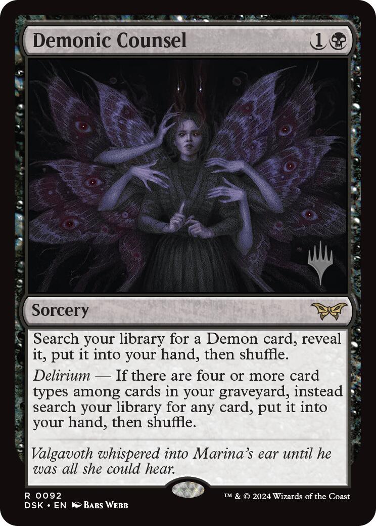 Demonic Counsel (Promo Pack) [Duskmourn: House of Horror Promos] | Dumpster Cat Games