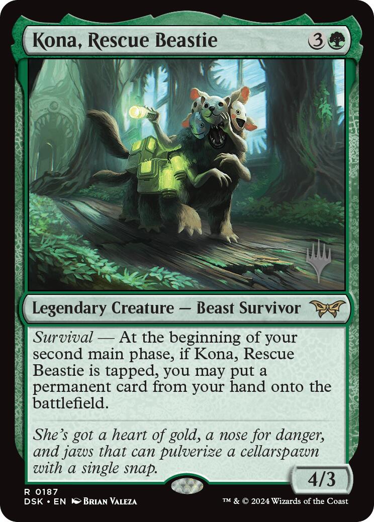 Kona, Rescue Beastie (0187) (Promo Pack) [Duskmourn: House of Horror Promos] | Dumpster Cat Games