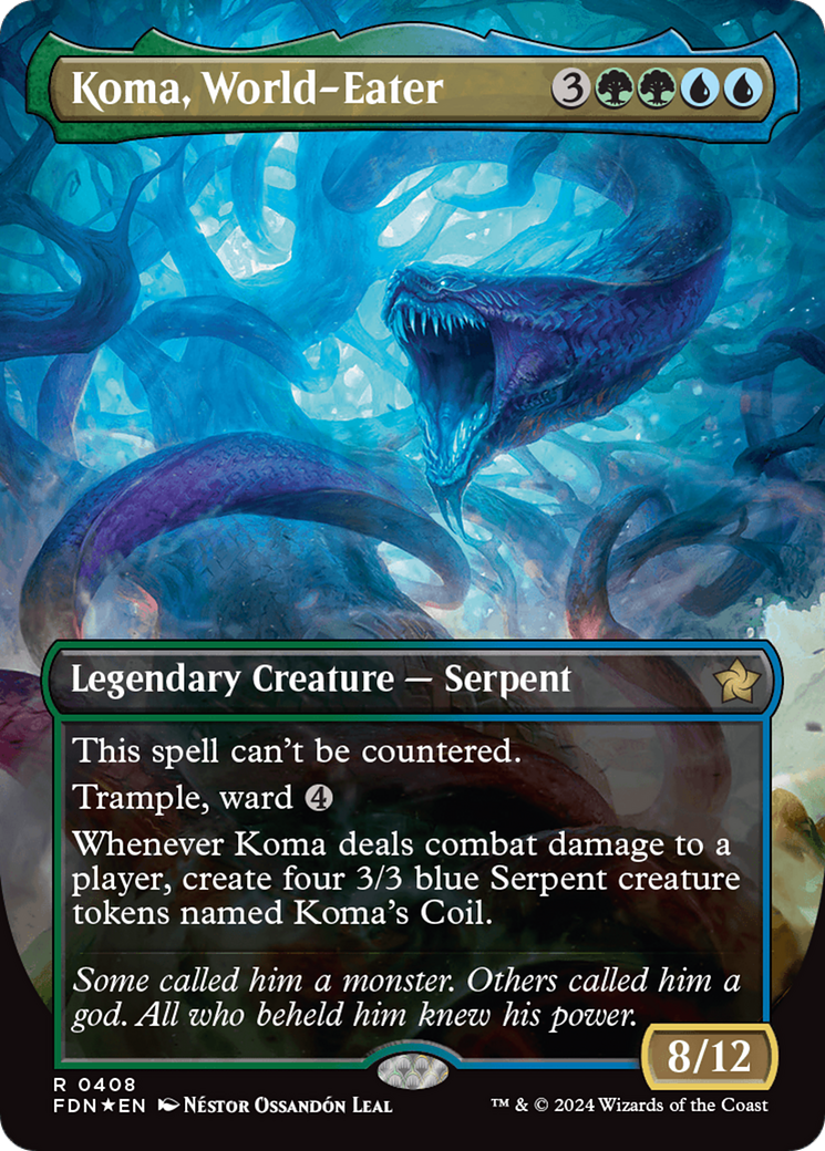 Koma, World-Eater (Borderless) (Mana Foil) [Foundations] | Dumpster Cat Games