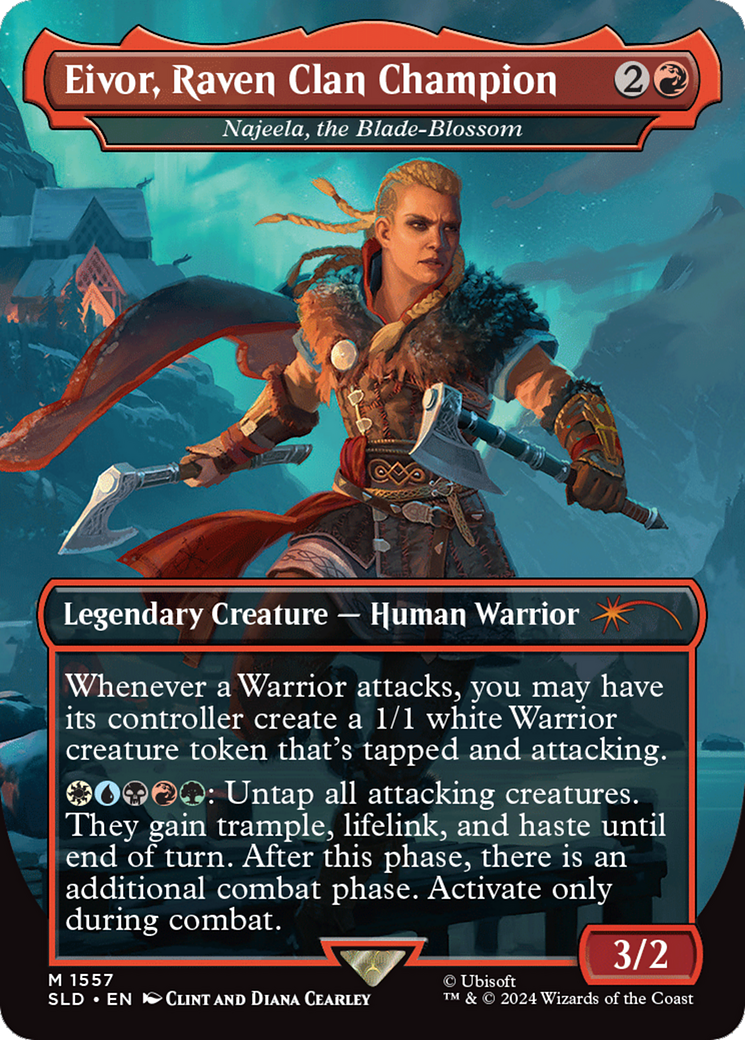 Eivor, Raven Clan Champion - Najeela, the Blade-Blossom (Rainbow Foil) [Secret Lair Drop Series] | Dumpster Cat Games