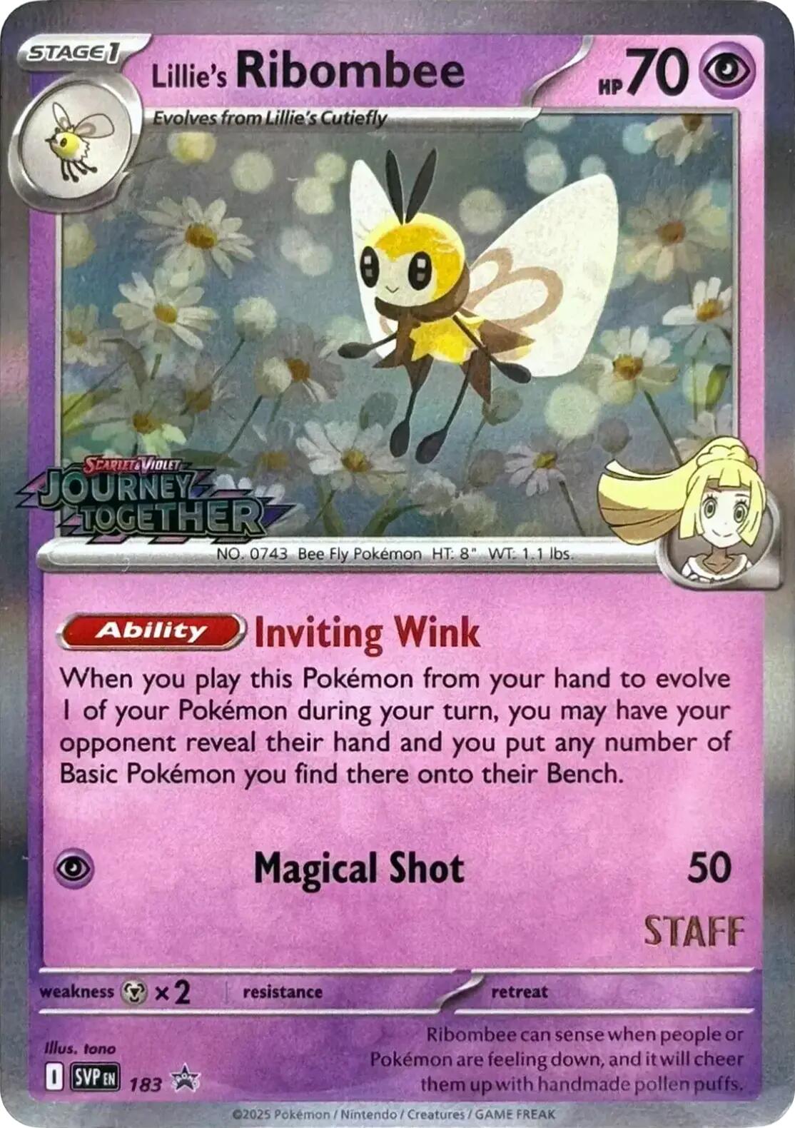 Lillie's Ribombee (183) (Prerelease Staff) [Scarlet & Violet: Black Star Promos] | Dumpster Cat Games