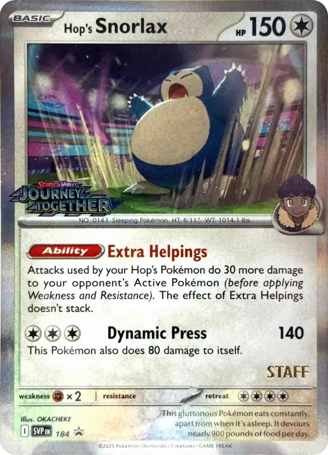 Hop's Snorlax (184) (Prerelease Staff) [Scarlet & Violet: Black Star Promos] | Dumpster Cat Games