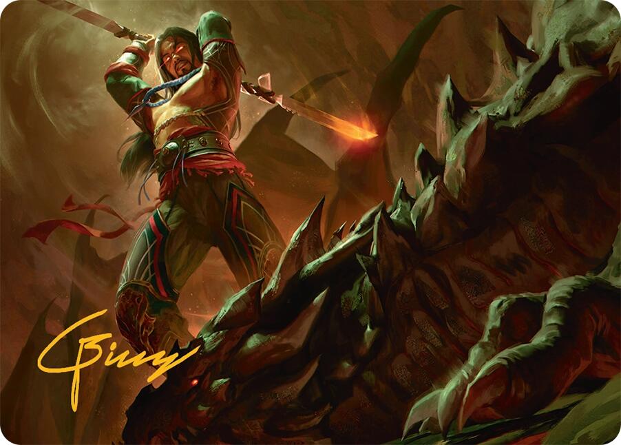 Sarkhan's Resolve Art Card (18/54) (Gold-Stamped Signature) [Tarkir: Dragonstorm Art Series] | Dumpster Cat Games