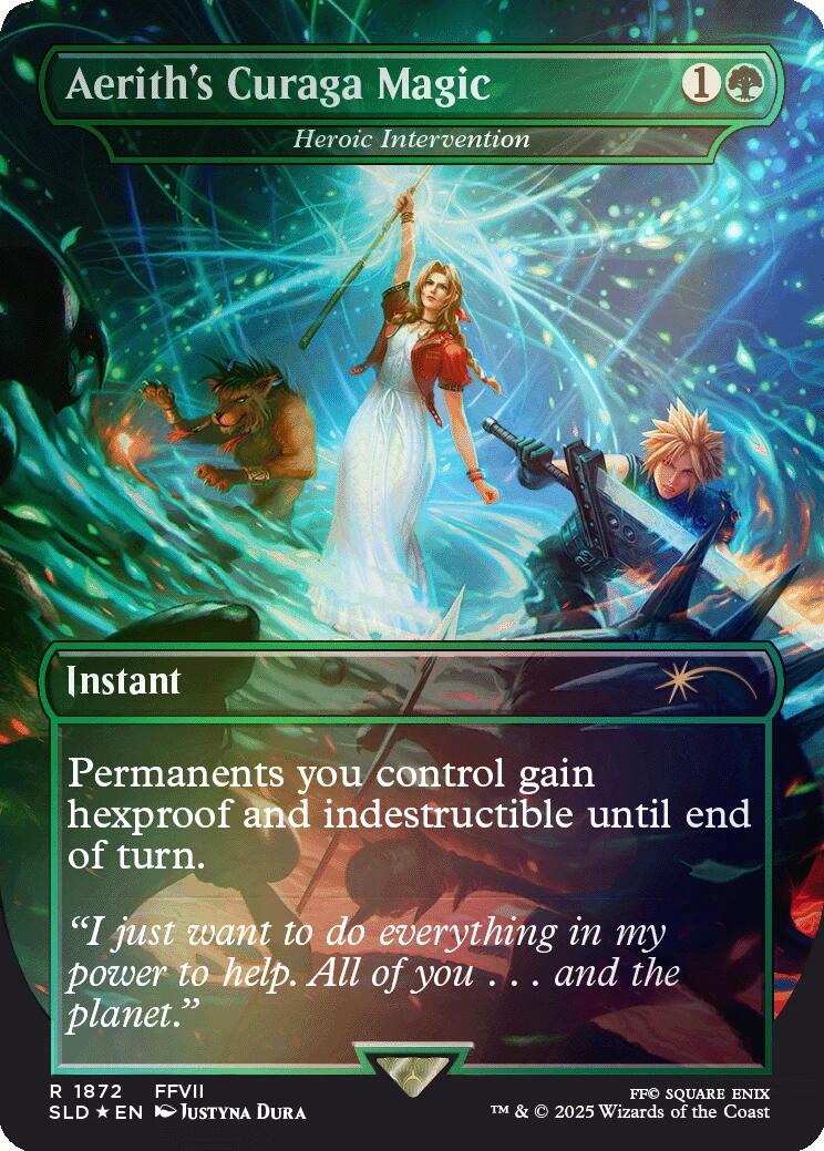Aerith's Curaga Magic - Heroic Intervention (Rainbow Foil) [Secret Lair Drop Series] | Dumpster Cat Games