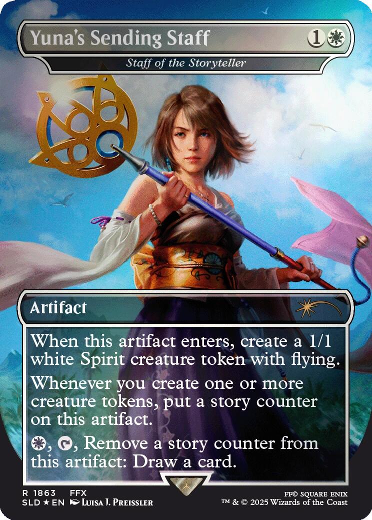 Yuna's Sending Staff - Staff of the Storyteller (Rainbow Foil) [Secret Lair Drop Series] | Dumpster Cat Games