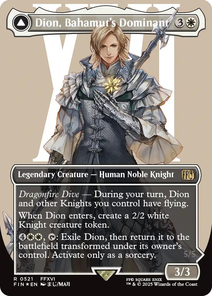 Dion, Bahamut's Dominant // Bahamut, Warden of Light (Borderless) (Surge Foil) [FINAL FANTASY] | Dumpster Cat Games