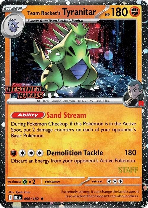Team Rocket's Tyranitar (096/182) (Prerelease Staff) [Scarlet & Violet: Destined Rivals] | Dumpster Cat Games