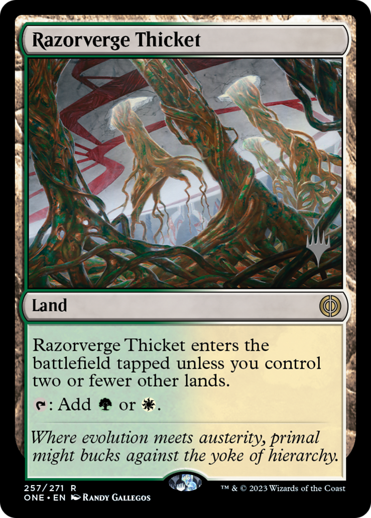 Razorverge Thicket (Promo Pack) [Phyrexia: All Will Be One Promos] | Dumpster Cat Games