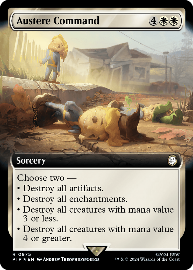 Austere Command (Extended Art) (Surge Foil) [Fallout] | Dumpster Cat Games