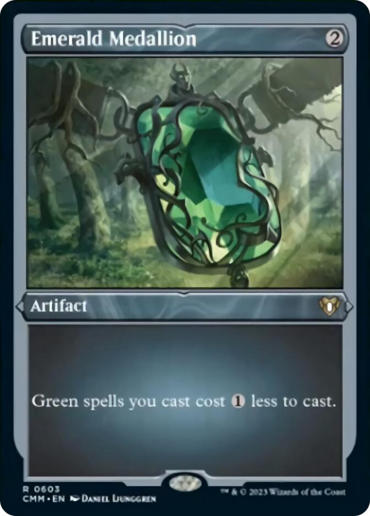 Emerald Medallion (Foil Etched) [Commander Masters] | Dumpster Cat Games