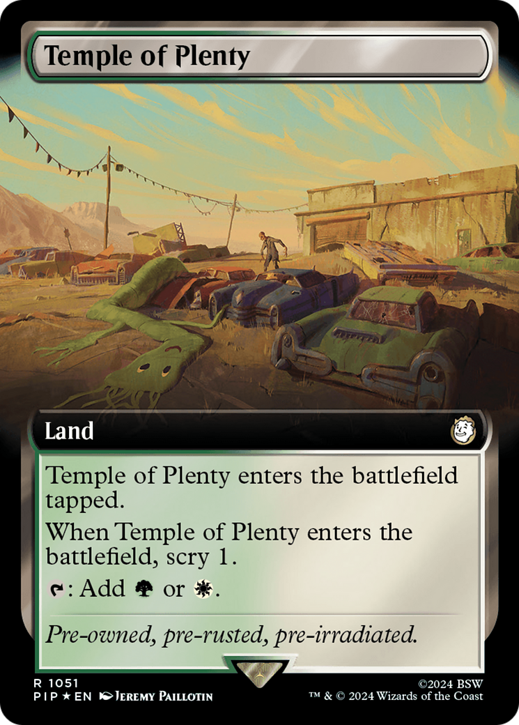 Temple of Plenty (Extended Art) (Surge Foil) [Fallout] | Dumpster Cat Games