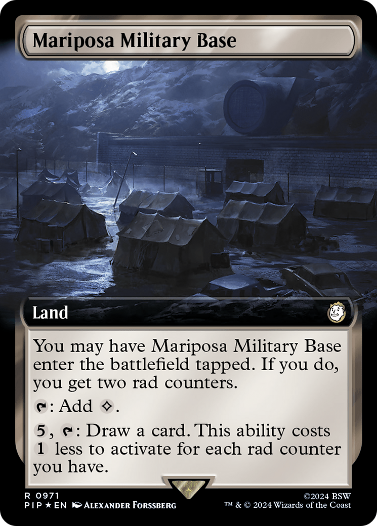 Mariposa Military Base (Extended Art) (Surge Foil) [Fallout] | Dumpster Cat Games