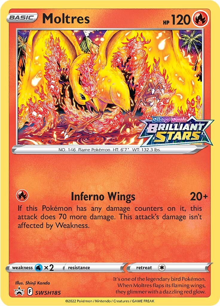 Moltres (SWSH185) (Prerelease Promo) [Sword & Shield: Black Star Promos] | Dumpster Cat Games