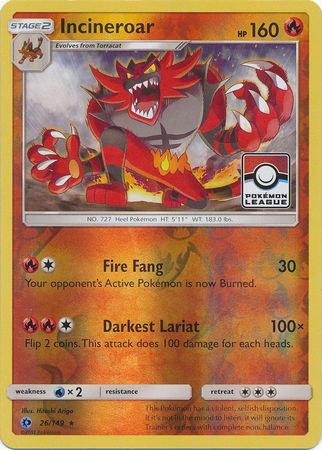 Incineroar (26/149) (League Promo) [Sun & Moon: Base Set] | Dumpster Cat Games