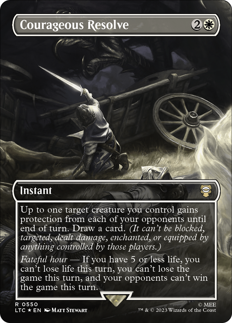 Courageous Resolve (Borderless) (Surge Foil) [The Lord of the Rings: Tales of Middle-Earth Commander] | Dumpster Cat Games