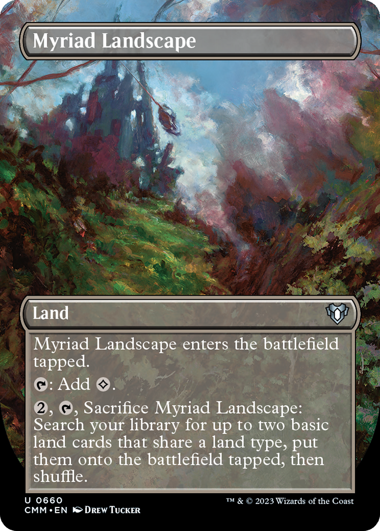 Myriad Landscape (Borderless Alternate Art) [Commander Masters] | Dumpster Cat Games