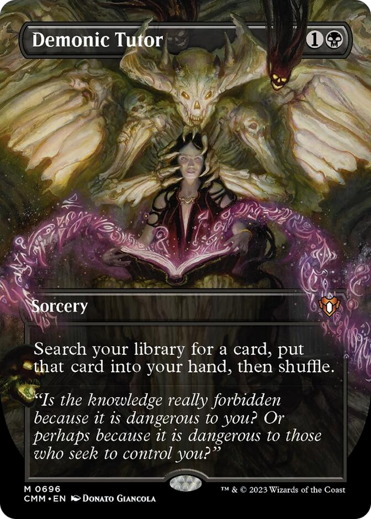 Demonic Tutor (Borderless Alternate Art) [Commander Masters] | Dumpster Cat Games
