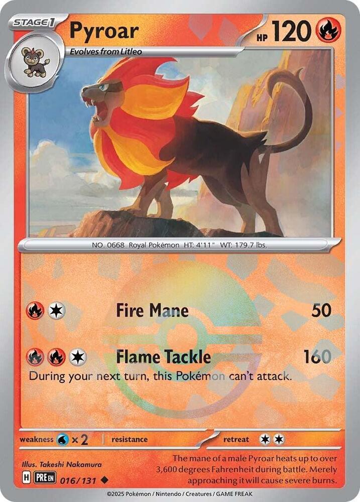 Pyroar (016/131) (Poke Ball Pattern) [Scarlet & Violet: Prismatic Evolutions] | Dumpster Cat Games