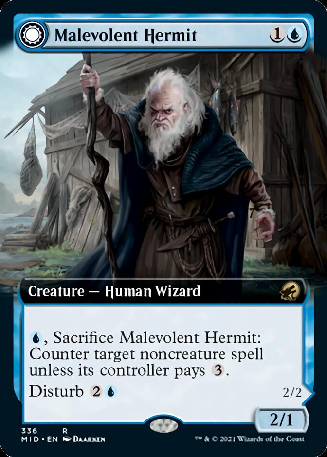 Malevolent Hermit // Benevolent Geist (Extended Art) [Innistrad: Midnight Hunt] | Dumpster Cat Games