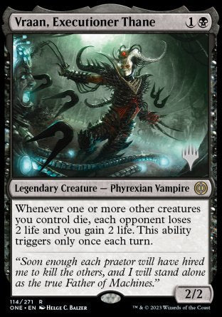 Vraan, Executioner Thane (Promo Pack) [Phyrexia: All Will Be One Promos] | Dumpster Cat Games