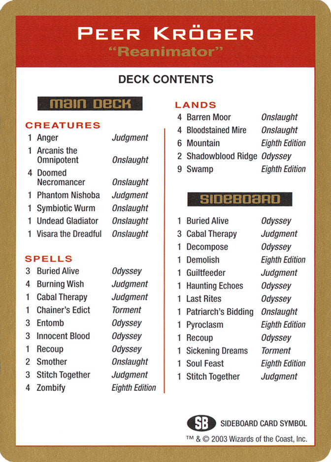 Peer Kroger Decklist [World Championship Decks 2003] | Dumpster Cat Games