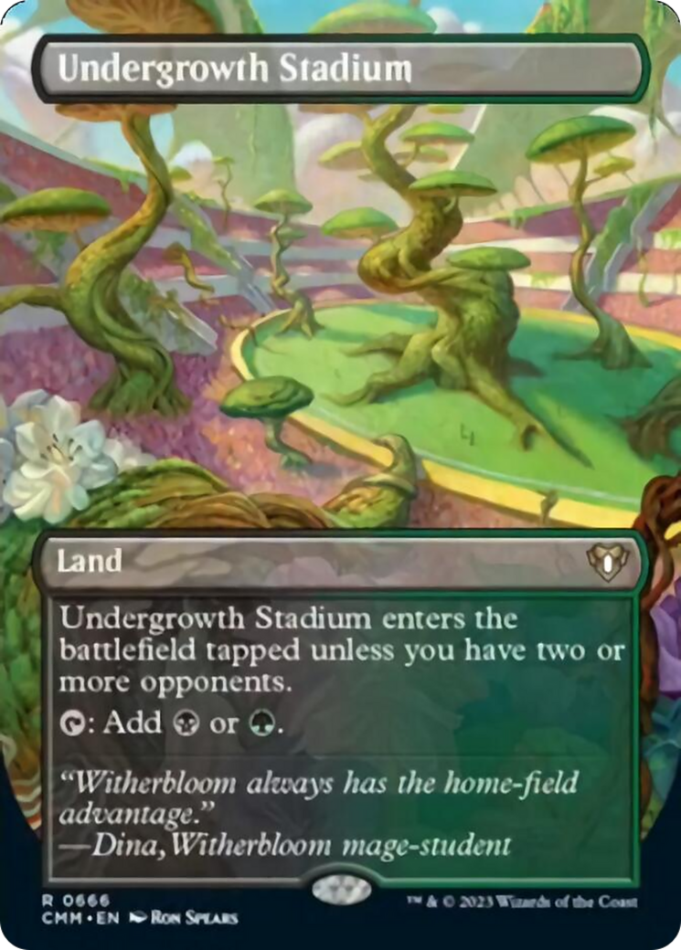 Undergrowth Stadium (Borderless Alternate Art) [Commander Masters] | Dumpster Cat Games