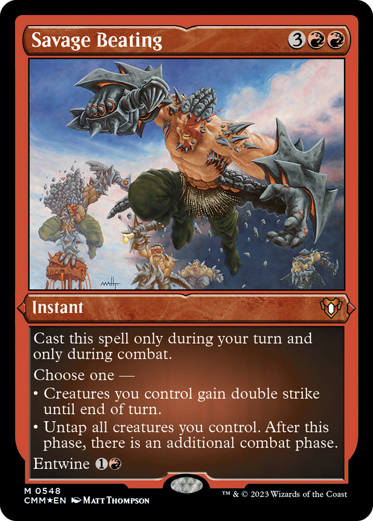 Savage Beating (Foil Etched) [Commander Masters] | Dumpster Cat Games