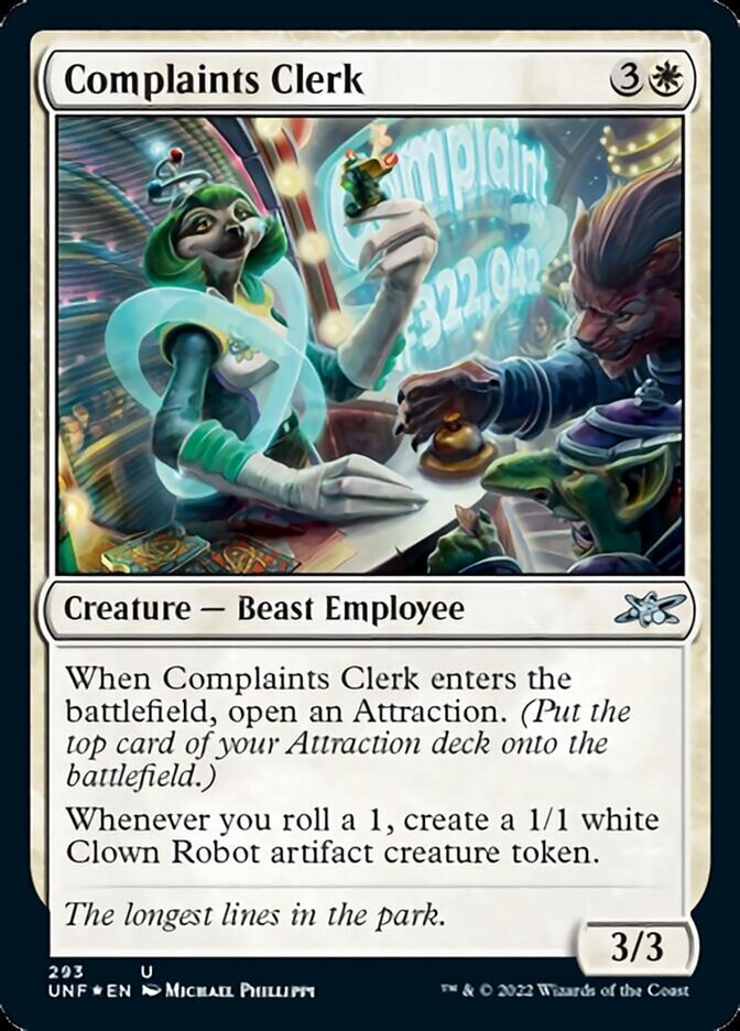 Complaints Clerk (Galaxy Foil) [Unfinity] | Dumpster Cat Games