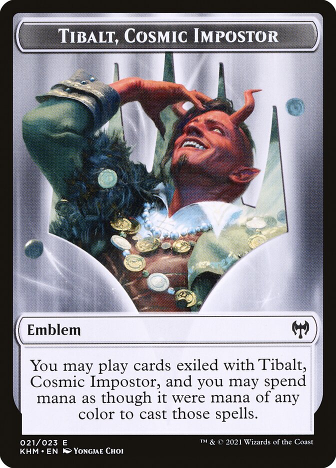 Human Warrior // Tibalt, Cosmic Impostor Emblem Double-Sided Token [Kaldheim Tokens] | Dumpster Cat Games