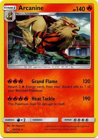 Arcanine (22/214) (Cosmos Holo) [Sun & Moon: Unbroken Bonds] | Dumpster Cat Games