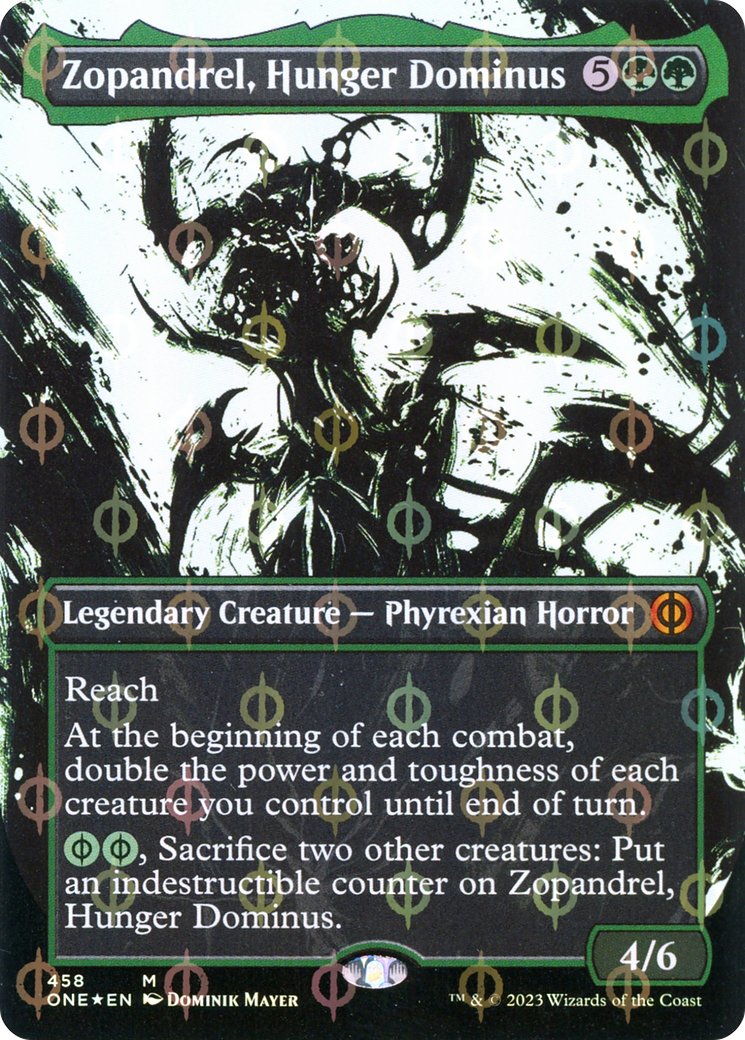 Zopandrel, Hunger Dominus (Borderless Ichor Step-and-Compleat Foil) [Phyrexia: All Will Be One] | Dumpster Cat Games