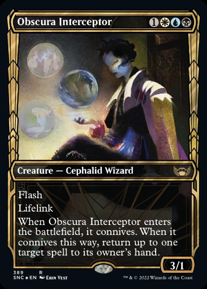Obscura Interceptor (Showcase Golden Age Gilded Foil) [Streets of New Capenna] | Dumpster Cat Games