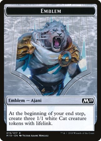 Emblem - Ajani, Adversary of Tyrants [Core Set 2019 Tokens] | Dumpster Cat Games