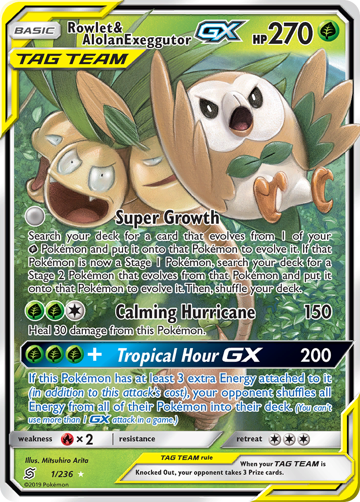 Rowlet & Alolan Exeggutor GX (1/236) [Sun & Moon: Unified Minds] | Dumpster Cat Games